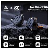 Linsoul KZ ZS10 Pro, 4BA+1DD 5 Driver in Ear Monitor, HiFi Wired Earbuds, Gaming Earbuds, Hybrid IEM Earphones with Stainless Steel Faceplate, Detachable Cable for Musician(Without Mic, Dark Black)