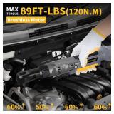 JEXUGK 120Nm Cordless Ratchet Wrench, 3/8 89 FT-LBS Brushless Ratchet Set with 2 x 2.0A Battery, 21V Electric Matraca Electrica with Variable Speed 7Sockets,1/4 Adapter,1/2 Adapter,3 Extension Bar