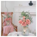 Faux Flowers with Vase,Artificial Silk Roses in Vase, Fake Plant Eucalyptus Flower Arrangement for Home Office Farmhouse Bathroom Dining Table Centerpiece Decorations Coffee Table Decor (Dusty Pink)