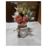 Faux Flowers with Vase,Artificial Silk Roses in Vase, Fake Plant Eucalyptus Flower Arrangement for Home Office Farmhouse Bathroom Dining Table Centerpiece Decorations Coffee Table Decor (Dusty Pink)