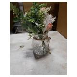 Faux Flowers with Vase,Artificial Silk Roses in Vase, Fake Plant Eucalyptus Flower Arrangement for Home Office Farmhouse Bathroom Dining Table Centerpiece Decorations Coffee Table Decor (Dusty Pink)