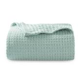 Bedsure Gentlesoft 100% Cotton Blanket Twin XL Size for College Dorm - Breathable and Soft, Waffle Weave Twin Blanket for Summer, Dorm Room Essentials, Mint, 66x90 inches