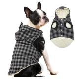 Vecomfy Fleece Lining Dog Hoodie for Small Dogs Extra Warm Plaid Sweater with Drawstring Hooded Coats in Winter Puppy Jacket,Black XS
