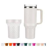 GardTok Clear Silicone Boot for Stanley, Translucent Protector Sleeve Accessories for Stanley Quencher H2.0 FlowState Tumbler 40oz / Stanley Adventure Quencher Tumbler 40oz (White), PG531-US
