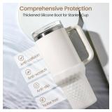 GardTok Clear Silicone Boot for Stanley, Translucent Protector Sleeve Accessories for Stanley Quencher H2.0 FlowState Tumbler 40oz / Stanley Adventure Quencher Tumbler 40oz (White), PG531-US