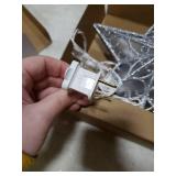 Christmas Star Tree Topper, Plug in Sliver Glittered 3D Star Tree Topper, Metal Hollow Designed Built-in 10 Bulbs String Lights for Indoor Christmas New Year Holiday Tree Decoration, White Base