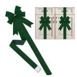 Meseey 6 Pieces Green Cabinet Bows Large Green Velvet Ribbons Cabinet Door Bows for Thanksgiving Fall Haloween Christmas Party(Green)