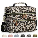 Capolo Lunch Box for Women Men Adults,Insulated Lunch Bag Leakproof Lunch Cooler Box with Removable Strap Cute Lunch Tote Bags Reusable Thermal Lunchbox for School Work Picnic(Small,Leopard)