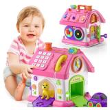 Talkfun Montessori Toy for 1 Year Old Girl Gifts, Musical Bilingual Educational Toddler Toy Age 1-2 Yr 12-18 Month, First Birthday Gift for 1 Year Old Girl (Pink)