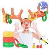 Christmas Games for Family Party, 2 Pack Inflatable Reindeer Antler Ring Toss Game Great Christmas Games for Adults and Kids