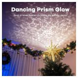 2025 Upgraded Christmas Tree Topper Projector Light with Rotating Bright LED & Wide Coverage, Universal Fit for Any Height Tree, Easy Install, Stable Base, Holiday & Party Decorations (Starlight Gold)