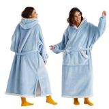 Bedsure Wearable Blanket Hoodie, Long Hooded Blanket Sweatshirt as Birthday Gifts for Women, Cozy Sherpa Hoodie for Adult, Standard, Sky Blue