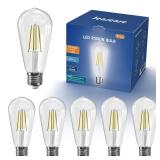 Jensense LED Edison Light Bulbs 8 Watt Dimmable 5000K Daylight White, E26 60 Watt Equivalent, Vintage Bulbs 800lm CRI 90 Clear Glass 6 Pack