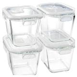 Soup Containers with Lids Glass 32 oz, 4 Cup Borosilicate Glass Food Storage Containers, Microwave & Freezer Safe Jars, Small Square Meal Prep Bowl for Salad, Fruit, Lunch, Ice Cream, Travel, 4 Pack