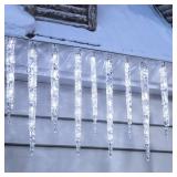 Minetom Icicle Lights Outdoor with Clips, 20ft 100 LED 20 Tubes Twinkling White Christmas String Lights, Connectable Waterproof Hanging Icicle String Light Plug in for Eave Holiday Outdoor
