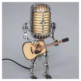 Vintage Microphone Guitar Lamp, Cool Guitar Gifts for Music Lovers and Player, USB Plug in Powered, Retro Decorations for Home, Bar, Office