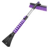 HEEYA Ice Scraper with 12.6 Inch Large Brush Head, Extendable Ice Scraper and Snow Brush for Car Windshield Window, Portable Car Scraper Snow Brush for SUV Truck Automobile Vehicle - Purple