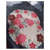 OWENIE Christmas Poinsettia Round Placemats, Embroidered Applique Placemats Set of 4, Red Velvet Poinsettia Flower Linen Table Mats, Machine Washable (15 RD Set of 4)