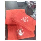 Red Holiday Kitchen Towel Set with Snowman