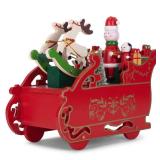 Cottage Garden Santa Sleigh Reindeer Red 7 inch Wood Musical Holiday Figurine Plays O Christmas Tree