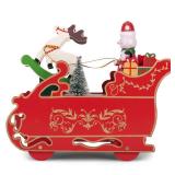 Cottage Garden Santa Sleigh Reindeer Red 7 inch Wood Musical Holiday Figurine Plays O Christmas Tree