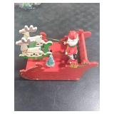 Cottage Garden Santa Sleigh Reindeer Red 7 inch Wood Musical Holiday Figurine Plays O Christmas Tree