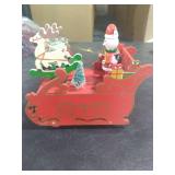 Cottage Garden Santa Sleigh Reindeer Red 7 inch Wood Musical Holiday Figurine Plays O Christmas Tree