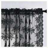 Kotile Short Black Lace Curtains 36 Inch Length 2 Panels, Country Rustic Floral Goth Floral Sheer Curtains for Small Window, Rod Pocket Privacy Lace Cafe Curtains, 42 x 36 Inch Each, 1 Pair, Black