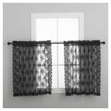 Kotile Short Black Lace Curtains 36 Inch Length 2 Panels, Country Rustic Floral Goth Floral Sheer Curtains for Small Window, Rod Pocket Privacy Lace Cafe Curtains, 42 x 36 Inch Each, 1 Pair, Black