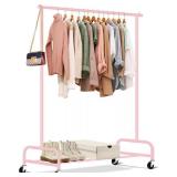 SLEEPING LAMB Heavy Duty Clothing Racks for Hanging Clothes Rack, 43 Wide Rolling Garment Rack Metal Clothing Hanger Rack with Wheels Wardrobe Rack for Coats, Shirts, Dress (Pink)