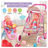 Baby Doll Stroller Set Toys for Girls Toddlers 3-5 4-6 Gifts,Baby Doll Set with 12.5 inch Doll,1 Baby Dining Chair,20 PCS Baby Doll Accessories and 2 Sets Doll Clothes for Realistic Pretend Play