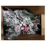 ININ 2FT Pre-lit Mini Christmas Snow Flocked Tree,Tabletop Artificial Christmas Tree with LED Lights, Small Xmas Pine Tree with Cloth Bag Base for Christmas Decor,12 Clusters Berry & 8 Pinecones