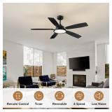 SPACORA 52 Inch Ceiling Fans with Lights, Black Ceiling Fan with Light and Remote Control, 3CCT, Dimmable, Noiseless, DC Reversible Motor, Indoor/Outdoor Ceiling Fan for Bedroom, Living Room, Patio