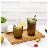 Grey Drinking Glasses Set , 14 Oz Highball & 10 Oz Cocktail Glasses, Grey Kitchen Vintage Glassware Set, Floral Embossed Glass Tumbler Cups for Juice, Whiskey, Water, Beer, Coffee