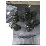 Grey Drinking Glasses Set , 14 Oz Highball & 10 Oz Cocktail Glasses, Grey Kitchen Vintage Glassware Set, Floral Embossed Glass Tumbler Cups for Juice, Whiskey, Water, Beer, Coffee