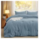 Bedsure Queen Size Comforter Set, Grayish Blue Soft Prewashed Bedding for All Seasons, 3 Pieces GentleSoft Down Alternative Bed Set, 1 Lightweight Comforter (90x90) and 2 Pillowcases (20x26)