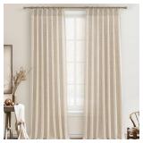 PleatedDrapes 96 Inch Curtains 2 Panel Set, Modern Linen Pleat Back Tab Dining Room Window Curtains Light Filtering Aesthetic Semi Sheer Living Room Drapes with Hooks Ring Cream Oatmeal W40 x L96