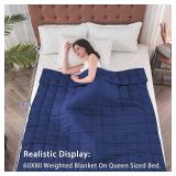 yescool Weighted Blanket for Adults (20 lbs, 60 x 80, Blue) Cooling Heavy Blanket for Sleeping Perfect for 190-210 lbs, Queen Size Breathable Blanket with Premium Glass Bead, Machine Washable