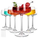 KMIGRUAN Martini Glasses Set of 6, 9oz Coupe Glasses, Hand Blown Crystal Cocktail Glasses for Espresso Martini, Manhattan,Home Bar,Gift Set