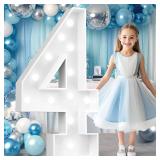 Ledido 4FT Marquee Light Up Numbers, Cool White Light Up Numbers Large Marquee Numbers for Party Decorations,4th 14th Birthday Anniversary Decor, Number 4
