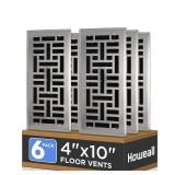 Howeall 4x10 Inches 6 Pack Heavy Duty Walkable Floor Register - Easy Adjust Air Supply Lever Decorative Floor Vent Covers, Seattle Design Vent Covers for Home - Satin Nickel