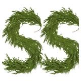 2-Pack 6FT Artificial Norfolk Pine Christmas Garland - Real Touch PE Faux Greenery, Waterproof Indoor Outdoor Decor for Mantel, Staircase, Fireplace, Front Door, Holiday Xmas Decoration