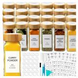 AISIPRIN Glass Spice Jars with 398 Labels, 24 pcs 4oz Spice Containers with Bamboo Lids, Square Spice Bottles With Shaker Lids,Spice Organization for Cabinet,Drawer,Rack,Seasoning Organizer