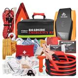 Everlit Survival Car Emergency Kit, Roadside Safety Tool Kit with Gloves,Digital Auto Air Compressor Tire Inflator, First Aid Kit, 12 Feet Jumper Cable, Tow Strap, Flashlight for Women, Men, Teenagers