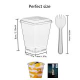 Toowood 100pcs Clear Dessert Cups with Lids and Spoons, 5.4oz Mini Dessert Cups Reusable Square Parfait Cup for Party Appertizer, Christmas
