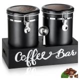 Yangbaga 2 x 63OZ Stainless Steel Coffee Canisters with Handle Shelf, Airtight Locking Clamp & Scoop, Food Storage Jars for Kitchen