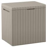 Keter City 30 Gallon Resin Outdoor Storage Box and Patio Furniture Side Table for Pool and Garden Accessories, Beige (See Details/Pics)