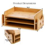 ZOOFOX 3-Tier Paper Letter Tray, Wood Letter File Folder Holder with 3 Trays and 2 Vertical Section, Cute Cat-Shaped Paper Tray for Home Office School