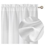Chyhomenyc White Curtains 54 Inch Length 2 Panels, Faux Linen Textured Semi Sheer Light Filtering Soft Airy Rod Pocket Window Treatment Drapes for Living Room Bedroom, 30Wx54L Inch, Set of 2