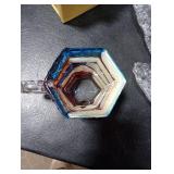 Hand-Painted Book Design Glass Coffee Mug, 7oz, Red and Blue Vintage Pattern, Tea Cup with Handle for Readers, Bookworm, Ideal Gift for Christmas, Birthday (Small) HANDLE CHIPPED AND CRACKED